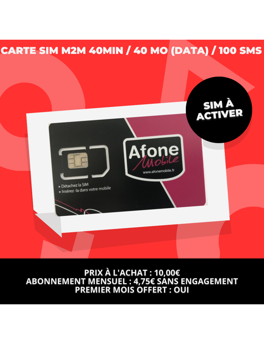 Carte SIM M2M 40min / 40 MO (data) / 100 SMS - Communication Sécurisée pour Alarmes GSM